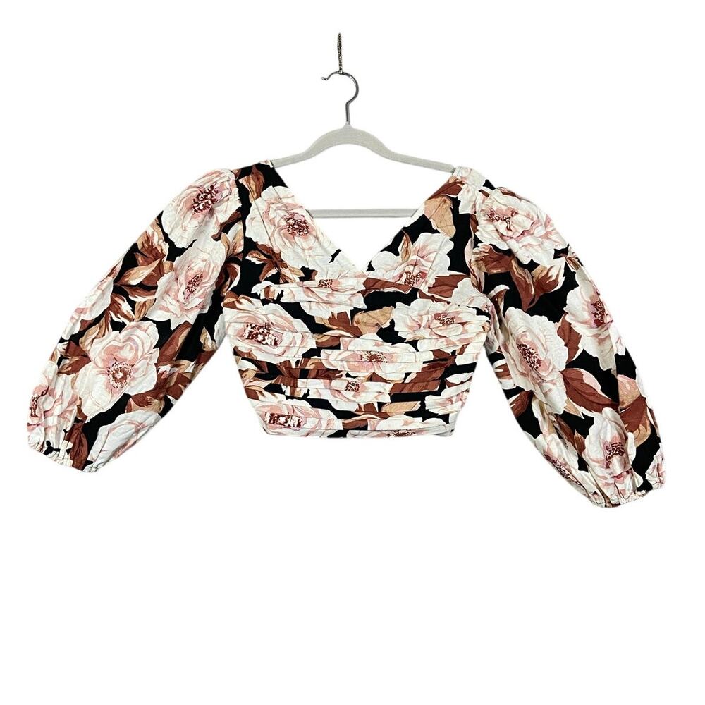Nwt Express Blouse Cropped Top Stretch Balloon Sleeve Floral Size XS